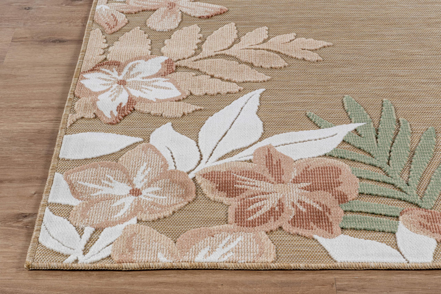 Outdoor Rug 9x12 Washable Area Rugs Indoor Outdoor Carpets Beige Border Floral Non Shedding Waterproof Easy Clean Patio Deck Porch Living Room Bedroom Garden RV (9 X 12 Beige)