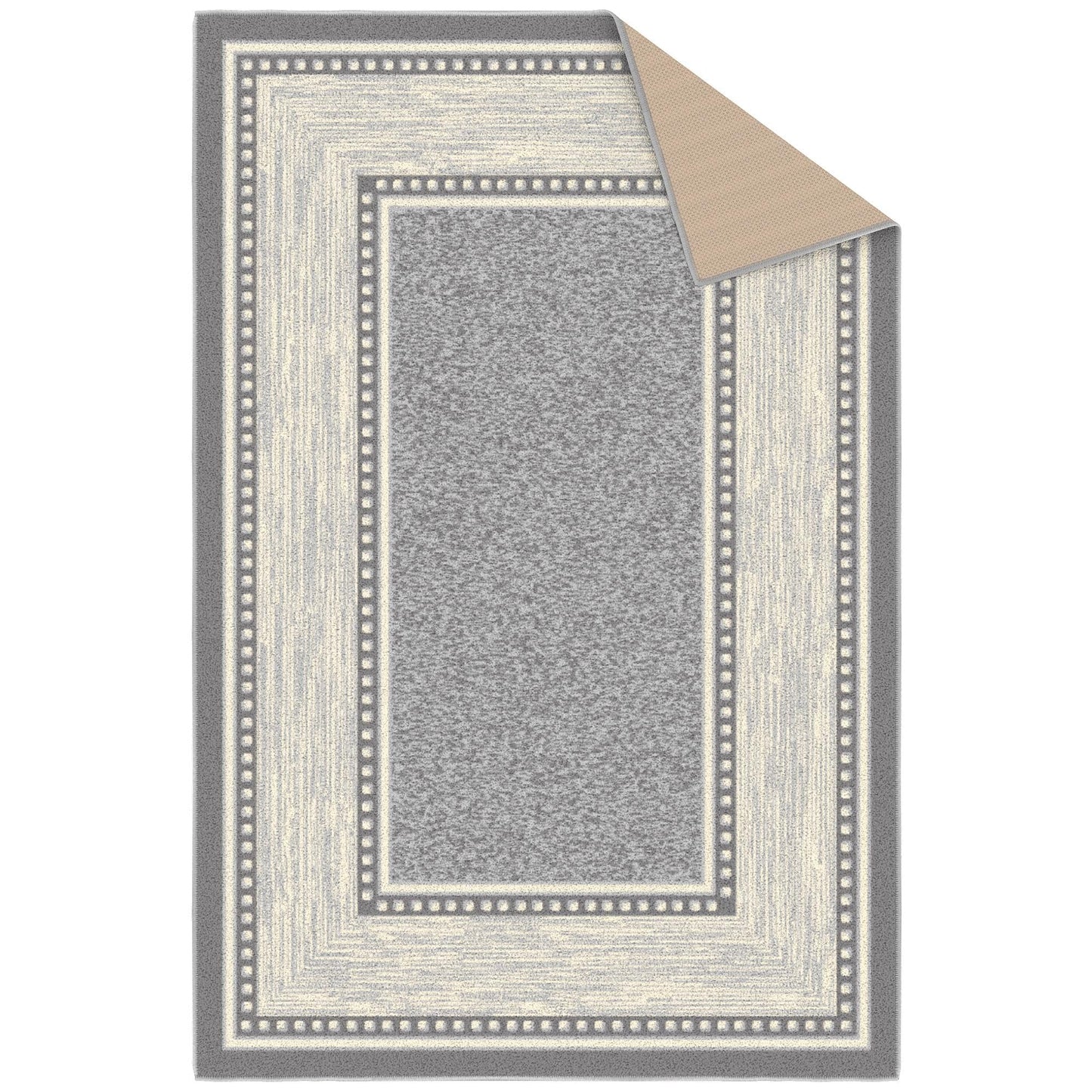 Ottomanson Area Rug 3'3" x 4'7" – Non Slip Rubber Backed Indoor Rug, Low Pile Accent Rug for Living Room, Bedroom, Entryway, Kitchen, Durable Floor Carpet, Border Light Gray