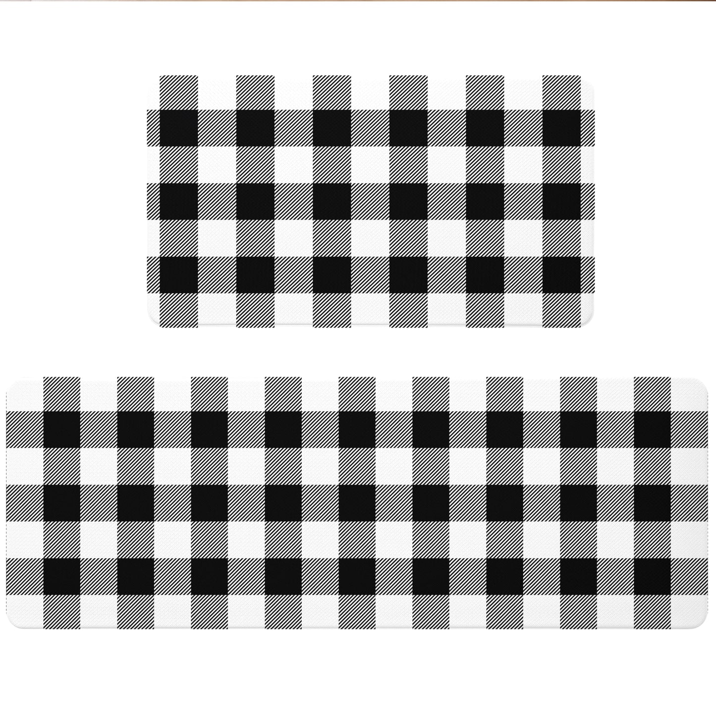 VivaNest Black Buffalo Check Plaid Grid Kitchen Rug Sets [2 PCs], Anti-Fatigue, Waterproof Non-Slip Kitchen Mats Heavy Duty Ergonomic Comfort Foam Rug for Floor, Home, Laundry,17.3"x29"+17.3"x47"