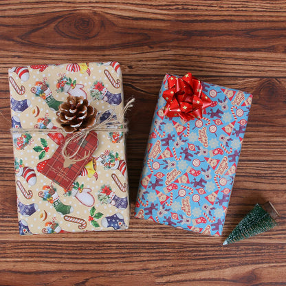 Aimyoo Kraft Christmas Wrapping Paper Jumbo Roll, Christmas Stockings Candy Canes Gloves Designs, Kids Xmas Gift Wrap Paper 17 in x 32 ft