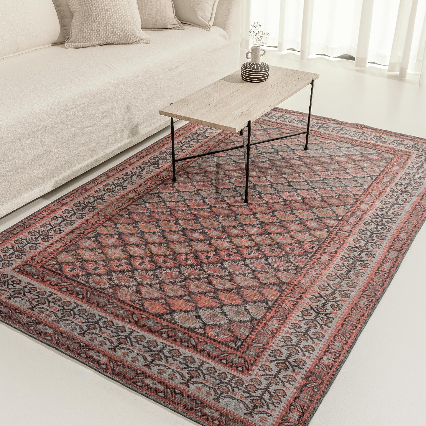 KNOTTING MATTERS Knot in Line 5’ x 8’ Area Rug – Warm Taupe & Clay Heritage Flatweave, Low-Pile – Easy Clean Area Rug – Perfect for Living Room, Dining Room, Bedroom – Pet & Kid Friendly