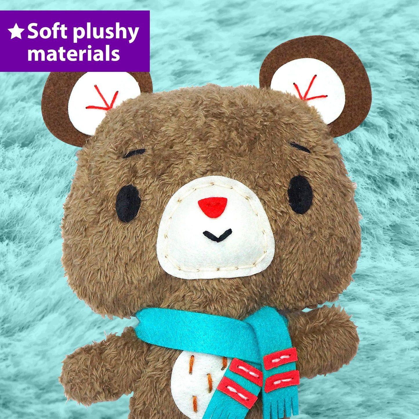 KRAFUN Sewing Kit for Kids Ages 7-12, Beginner Art & Craft Set with 3 Stuffed Animal Dolls (Teddy, Raccoon, Owl), Plush Felt Materials, Embroidery Supplies, and Instructions for Learning to Sew