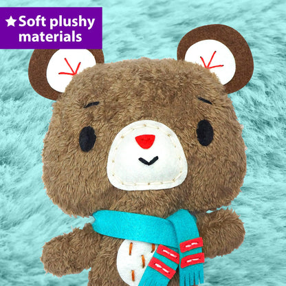 KRAFUN Sewing Kit for Kids Ages 7-12, Beginner Art & Craft Set with 3 Stuffed Animal Dolls (Teddy, Raccoon, Owl), Plush Felt Materials, Embroidery Supplies, and Instructions for Learning to Sew