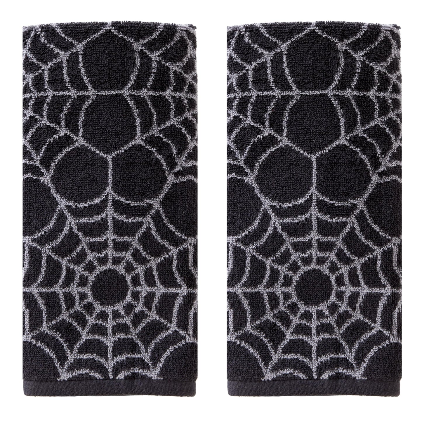 SKL Home Halloween Spider Web 100% Cotton Jacquard 2pc Hand Towel Set, Reversible, Soft & Absorbent, Decorative for Bath/Kitchen/Bar & Gift, Black