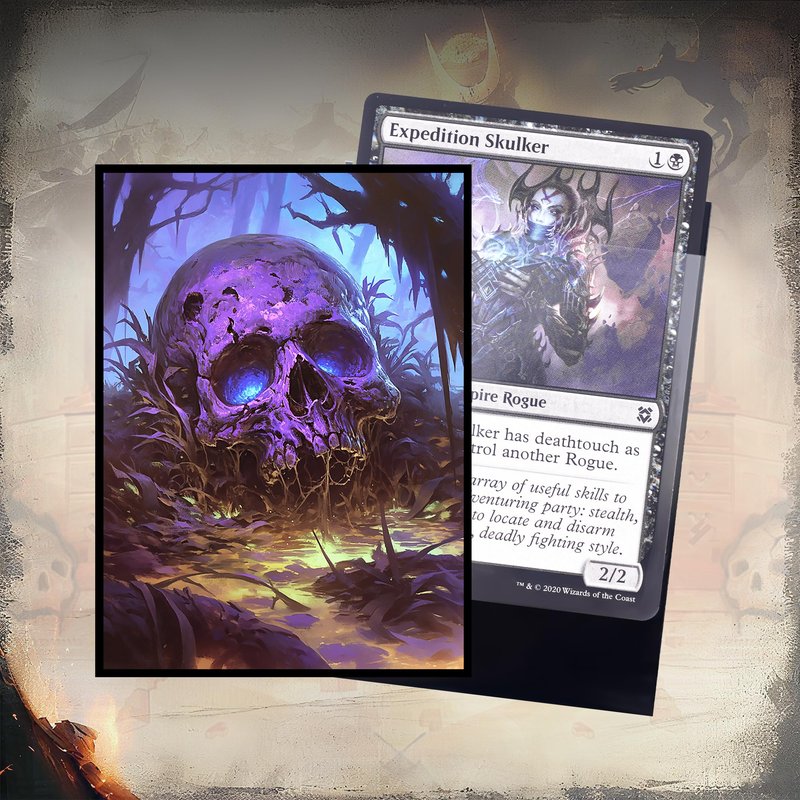 Kabinka MTG Card Sleeves - 100 Standard Size Pack Clear Front & Matte Finish Back with Skull, Premium Sleeves for Magic The Gathering TCG