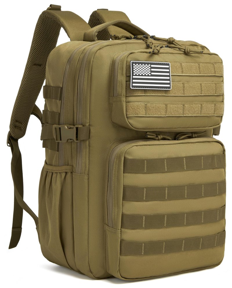 Wotony Military Tactical Backpack for Men Waterproof Daypack 3 Day Assault Pack Molle Bag with Water Bottle Holder (khaki, 35L)