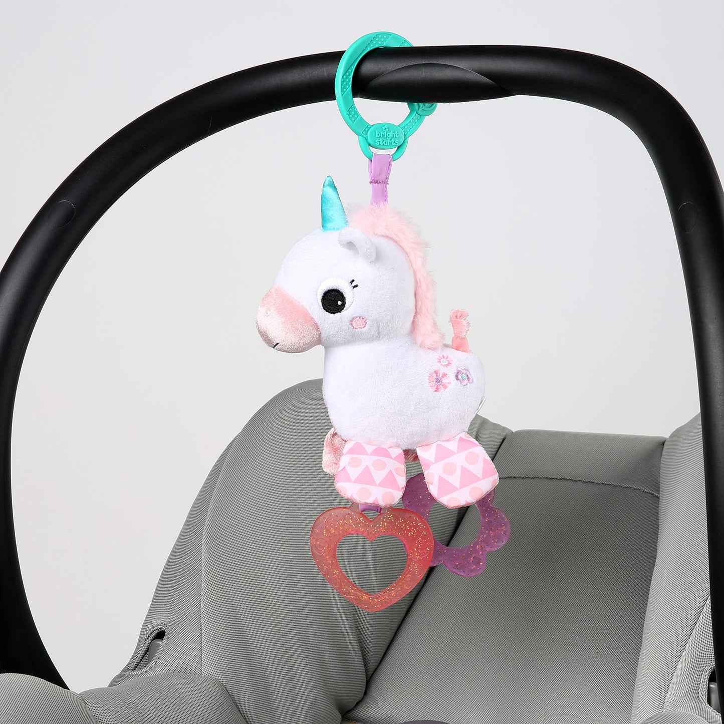 Bright Starts Unicorn Sparkle & Shine Plush Take-Along Stroller or Carrier Toy, Ages 0 Month+, Pink