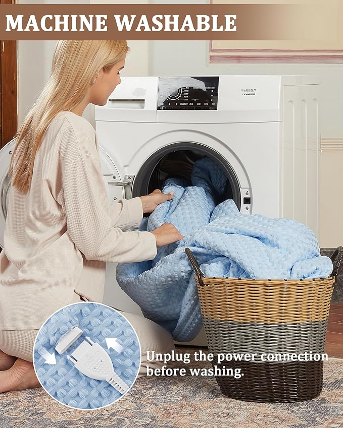 CAROMIO Heated Blanket Queen Size with LCD Dual Controller, Waffle Weave Fast Heating Electric Blankets, 10 Heat Levels & 1-12H Time Settings, ETL Certified, Machine Washable, Light Blue, 84" x 90"
