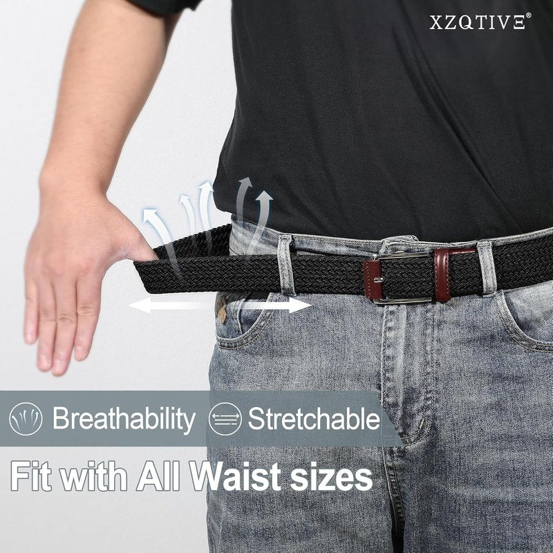 Braided Stretch Belt for Men - Elastic Woven Design for Golf, Casual Pants & Jeans