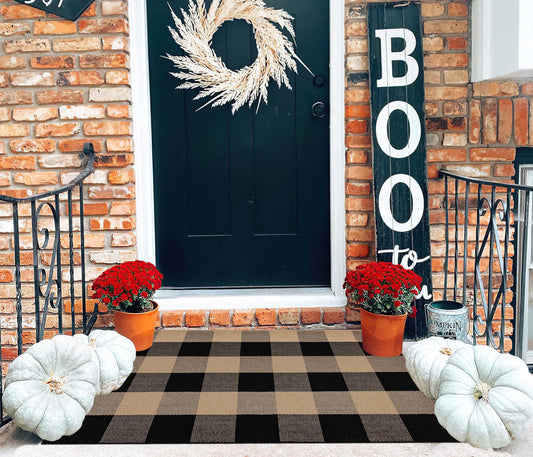 Black and Tan Outdoor Doormat 24"x35",Buffalo Checkered Farmhouse Outdoor Rug Hand-Woven Indoor or Outdoor Front Porch Mat for Layered Door Mats,Entryway,Patio,Bedroom,Bathroom