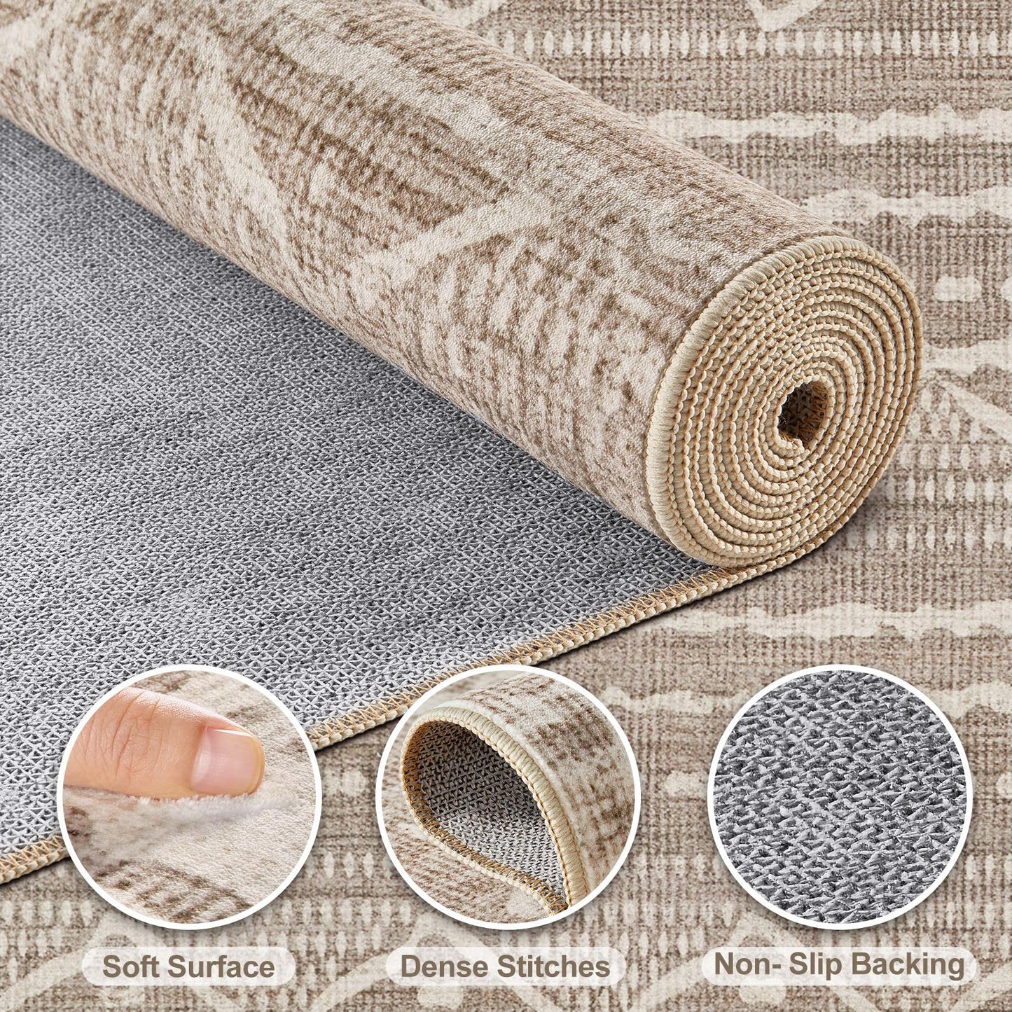 Nakagishi 5x7 Area Rugs Living Room: Washable Boho Large Neutral Soft Rug Farmhouse Stain Resistant Modern Indoor Non-Slip Floor Carpet for Bedroom Nursery Kids Playroom Office Dining Room Dorm