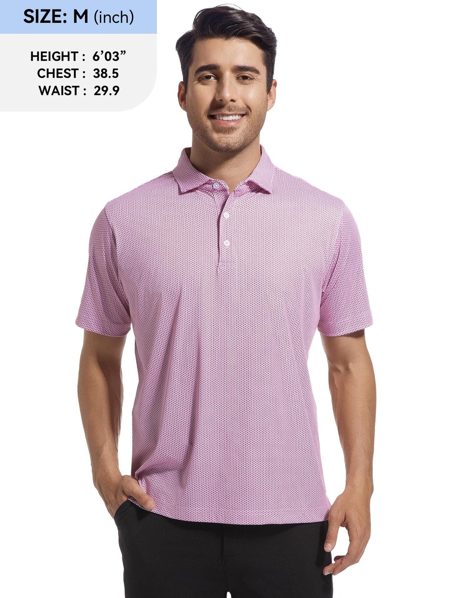 Esabel.C Mens Golf Shirts Print Moisture Wicking Short Sleeve Performance Dry Fit Stretch Active Polo Shirts for Men,Burgundy,XL