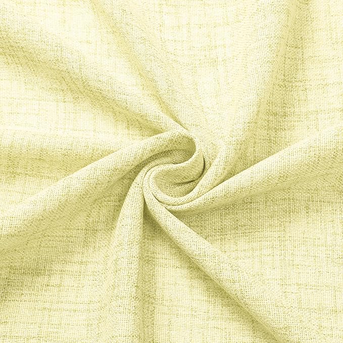 Tollpiz Short Linen Curtains Living Room Rod Pocket Semi Sheer Curtain Burlap Light Filtering Thick Linen Drapes for Bedroom, 54 x 54 inches Long, Cream Yellow, Set of 2 Panels