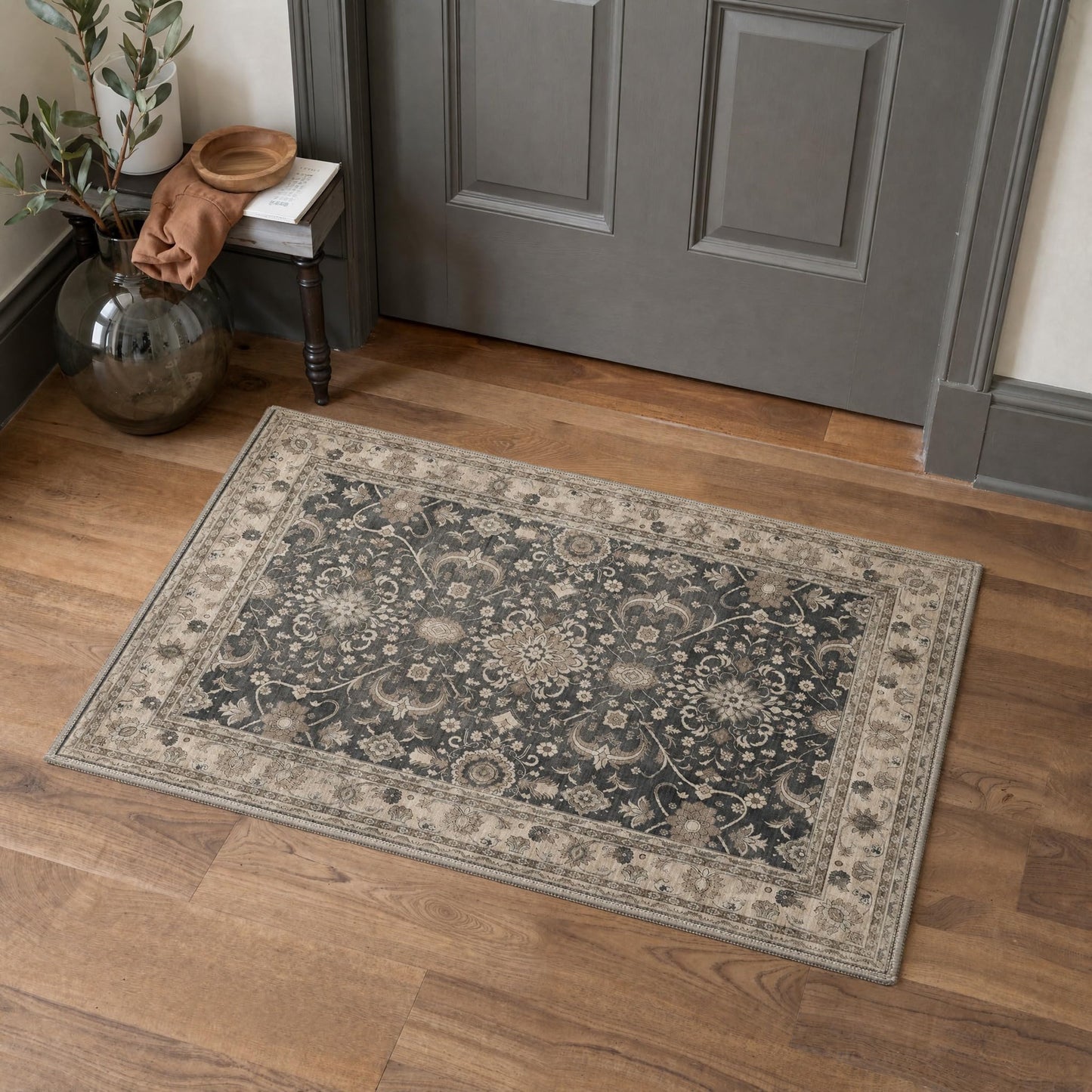 Bavni Area Rugs for Living Room, 5x7 Area Rugs Non-Slip Washable，Ultra-Thin Oriental Floral Rug for Bedroom Dinning Room Office, Dusty Taupe