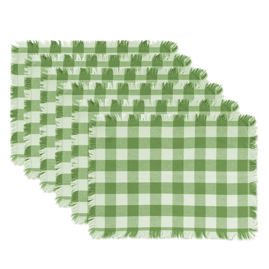 DII Heavyweight Fringed Check Tabletop Collection, Placemat Set, 13x19, Bright Green, 6 Piece