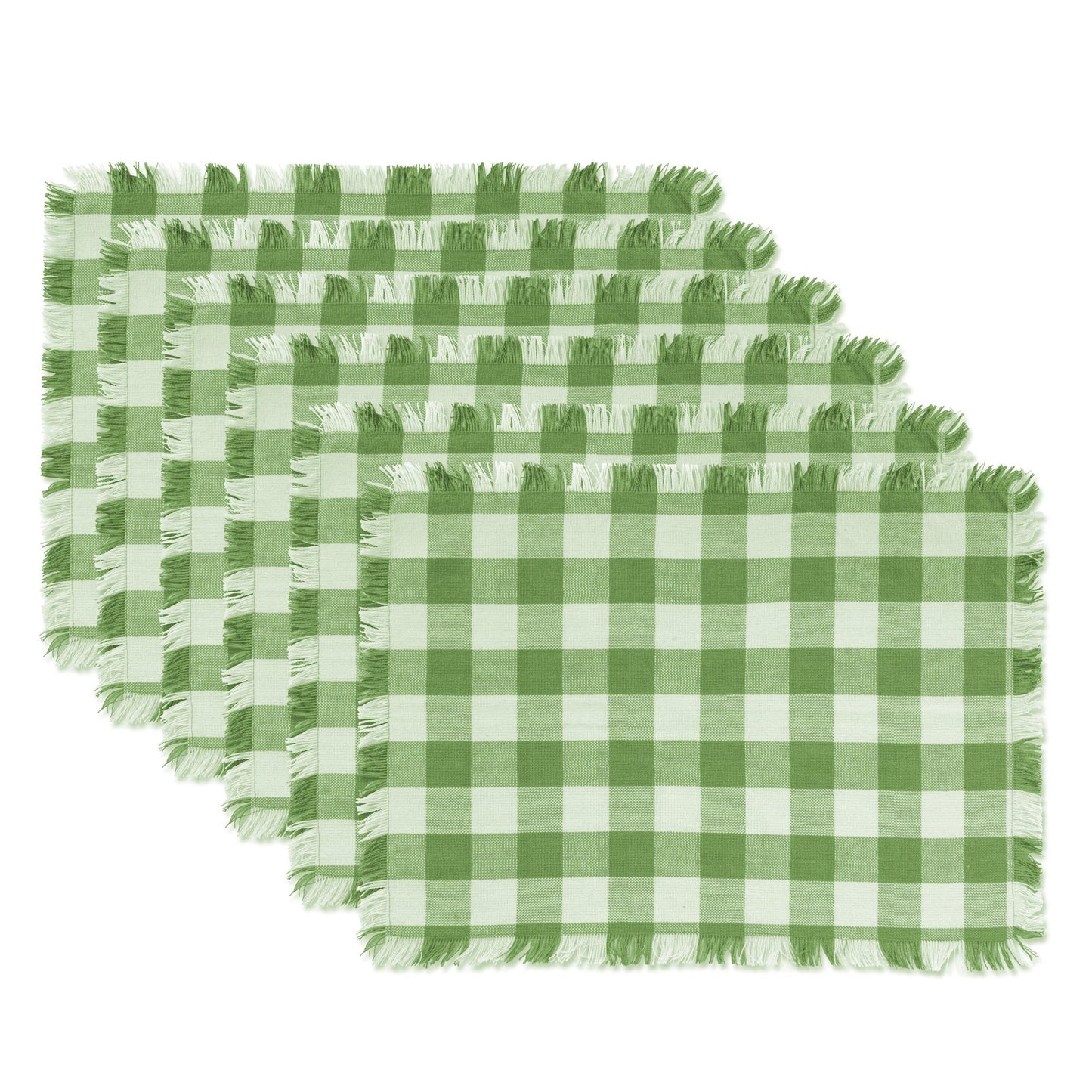 DII Heavyweight Fringed Check Tabletop Collection, Placemat Set, 13x19, Bright Green, 6 Piece