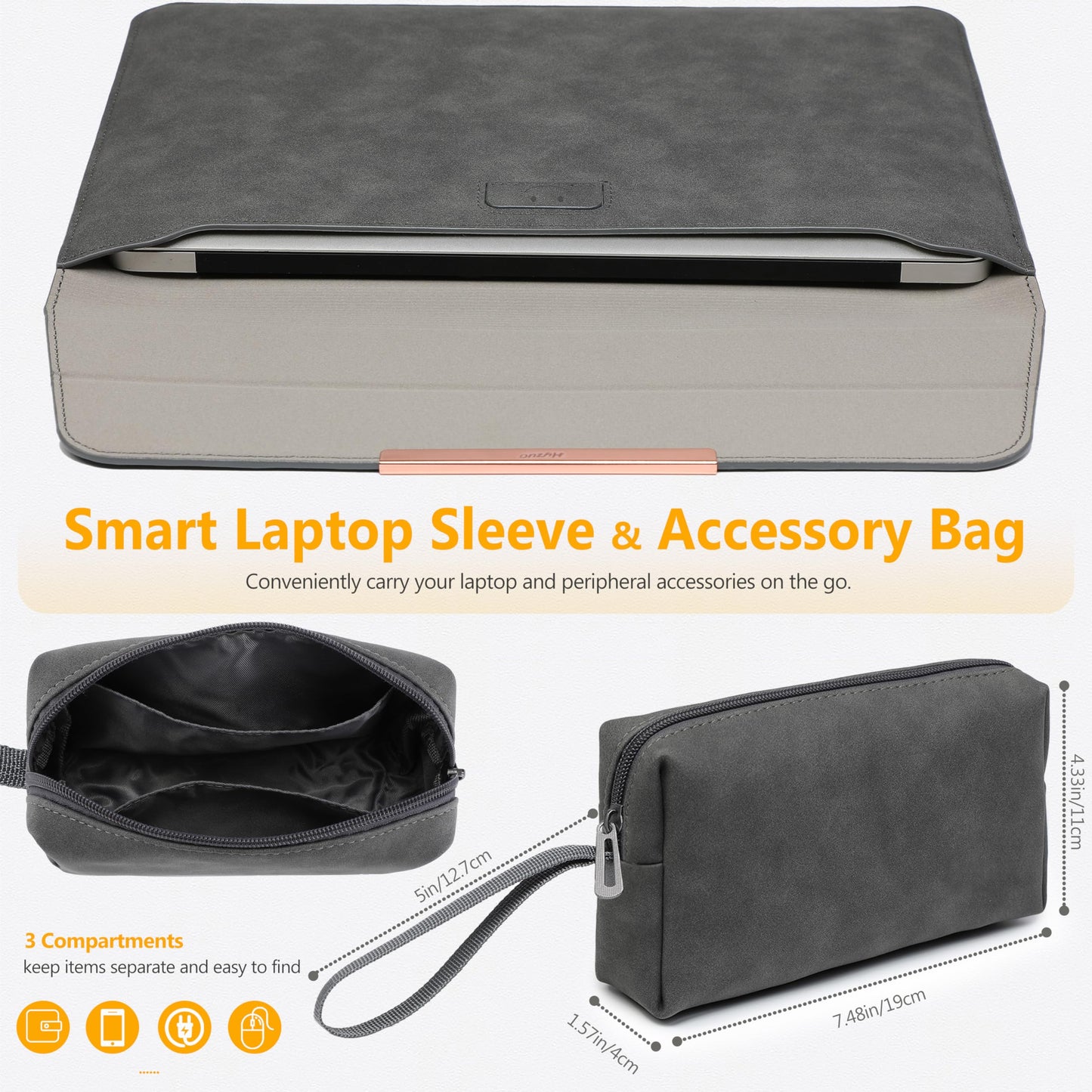 HYZUO 13.3-14 Inch Laptop Sleeve Case with Stand for MacBook Pro 14 M4/M3/M2/M1 2025-2021, MacBook Air/Pro 13.3, 13.8/13.5 Surface Laptop, HP Spectre X360 13/14, Space Grey(Smiley)