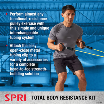 SPRI Resistance Band Kit - Resistance Training Interchangeable Tubes for Full Body Toning - Includes 5 Exercise Bands, Ankle/Wrist Strap with Padded Handles, Door Anchor, Exercise Guide, Carry Bag