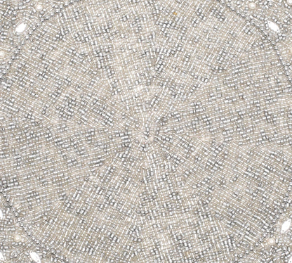 13" Round Beaded Placemat - Handcrafted Glass Beads in White Silver - Luxury Dining Table Decor, Wedding & Housewarming Gift, Holiday Use Pack of 1 by ALPHA Living HOME