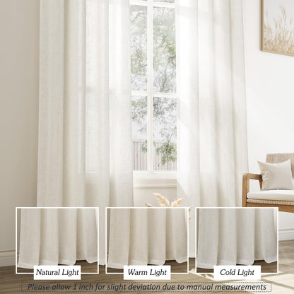 Jowels Natural Cream Linen Curtains 84 Inch Length 2 Panels for Living Room Bedroom, Light Filtering Sheer Curtains 84 Inches, Modern Farmhouse Grommet Semi Sheer Soft Privacy Drapes