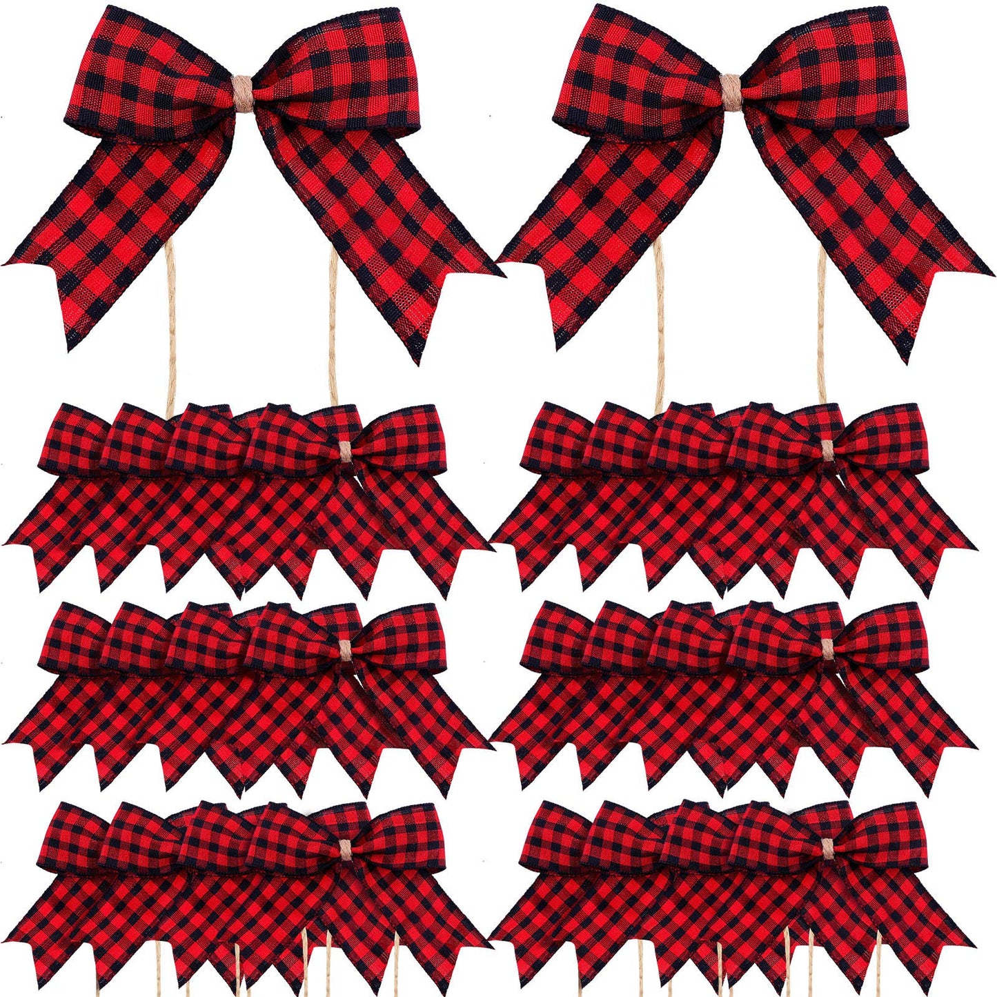 WILLBOND 36 Pieces Christmas Buffalo Plaid Bows Small Bows Christmas Tree Ornaments Checkered for Wreaths Decoration(Red and Black)