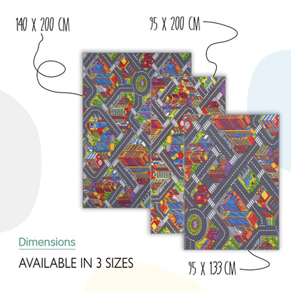 Carpet Studio Big City Play Mat 95x200cm, Non Slip Kids Rug, Road Mat Car, Boys & Girls, Bedroom Rug Children, Washable