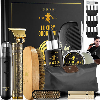 Christmas Gifts for Men Who Have Everything Mens Gifts Grooming Beard Kit, Beard Trimmer, Nose Hair Trimmer, Hair Straightener Brush, Oil, Balm & More, 15pc Beard Kit for Men Care Dad Birthday Gift.