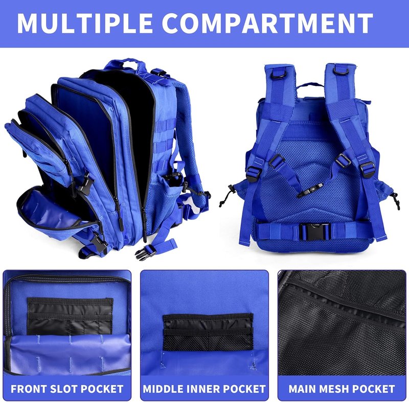 Tactical Backpack - 25L Military Molle Rucksack for Men & Women | Heavy Duty Klein Blue Daypack