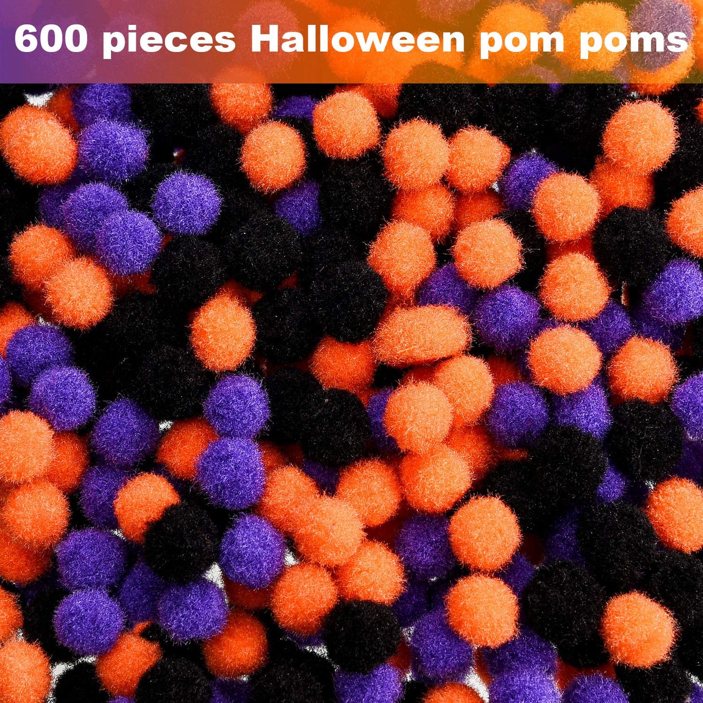 600 Piece Halloween Craft Pom Poms Mini Pompoms Fuzzy & Fluffy Balls for Party Decors (Black, Orange, Purple)