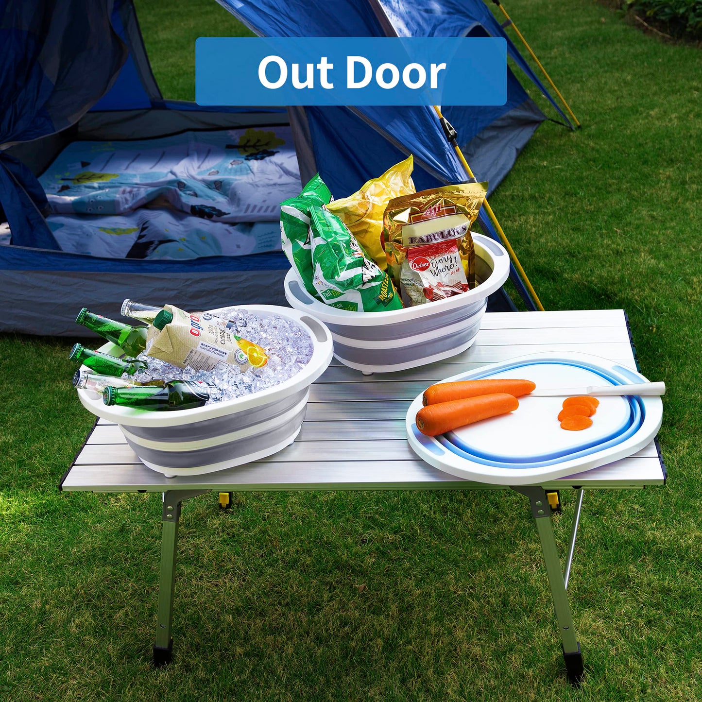 Collapsible Dishpan 7.5L Plastic Sink Dish Basin Cutting Board Foldable Food Tub for BBQ Picnic Camping Portable Washing Dishes Basket Space Saving Gray