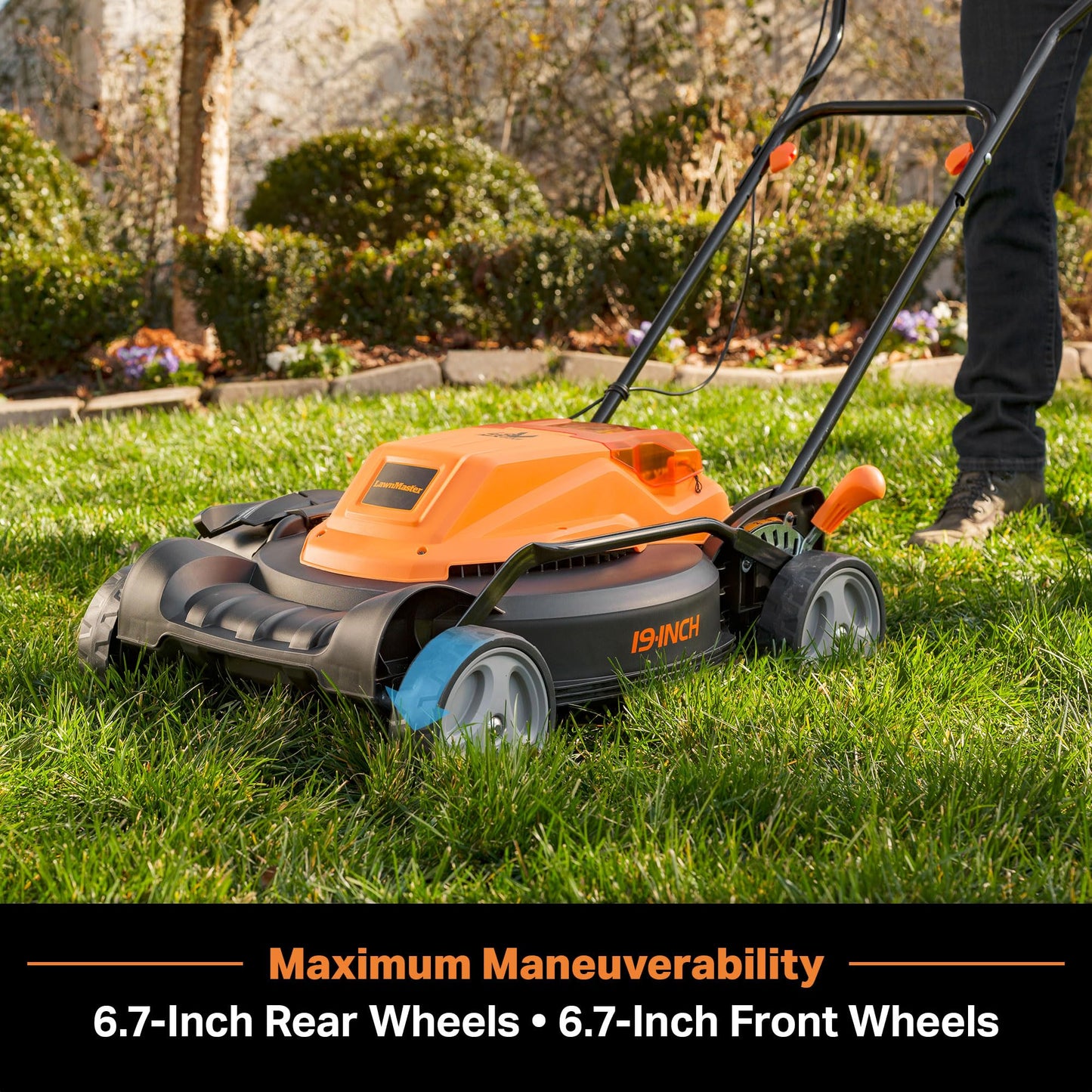LawnMaster CLMF4819X 19-inch Brushless Cordless Lawn Mower with 2X24V MAX 4.0Ah Battery and a Dual Charger 6 Cutting Position