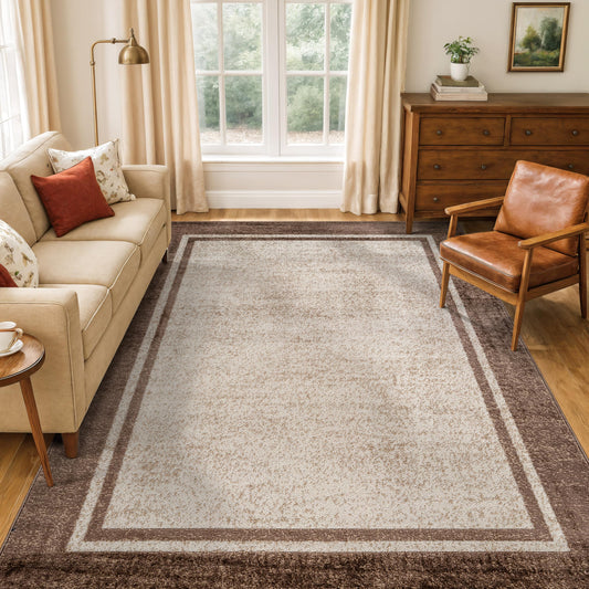 Rugshop Modern Transitional Bordered Indoor Area Rug for Living Room,Bedroom,Kitchen Rug Low Pile Rug with Jute Backing 5' x 7' Beige