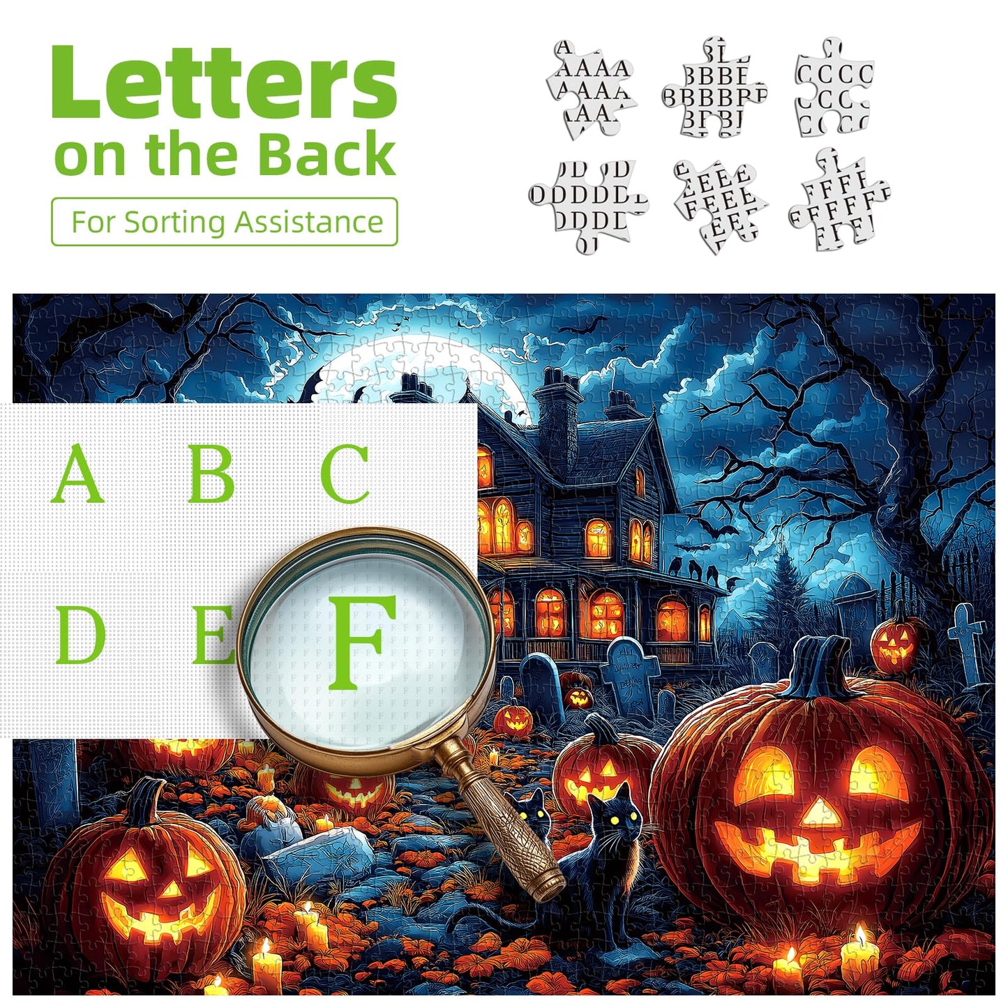 Halloween Haunted House 1000 Piece Jigsaw Puzzle for Adults - Spooky Night Graveyard Scene Challenging 1000-Piece Puzzle for Adults & Teens - Premium Quality with Reference Poster