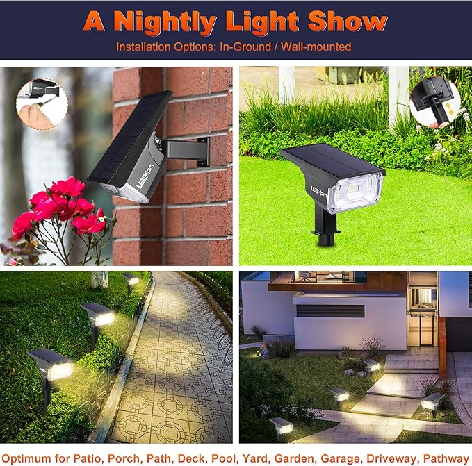 40 LEDs Spotlights,IP65 Waterproof Solar Powered Landscape Spotlights 2-in-1 Wall Light, Outdoor Landscaping Lights Auto On/Off for Yard Garden 2Pack Warm-White