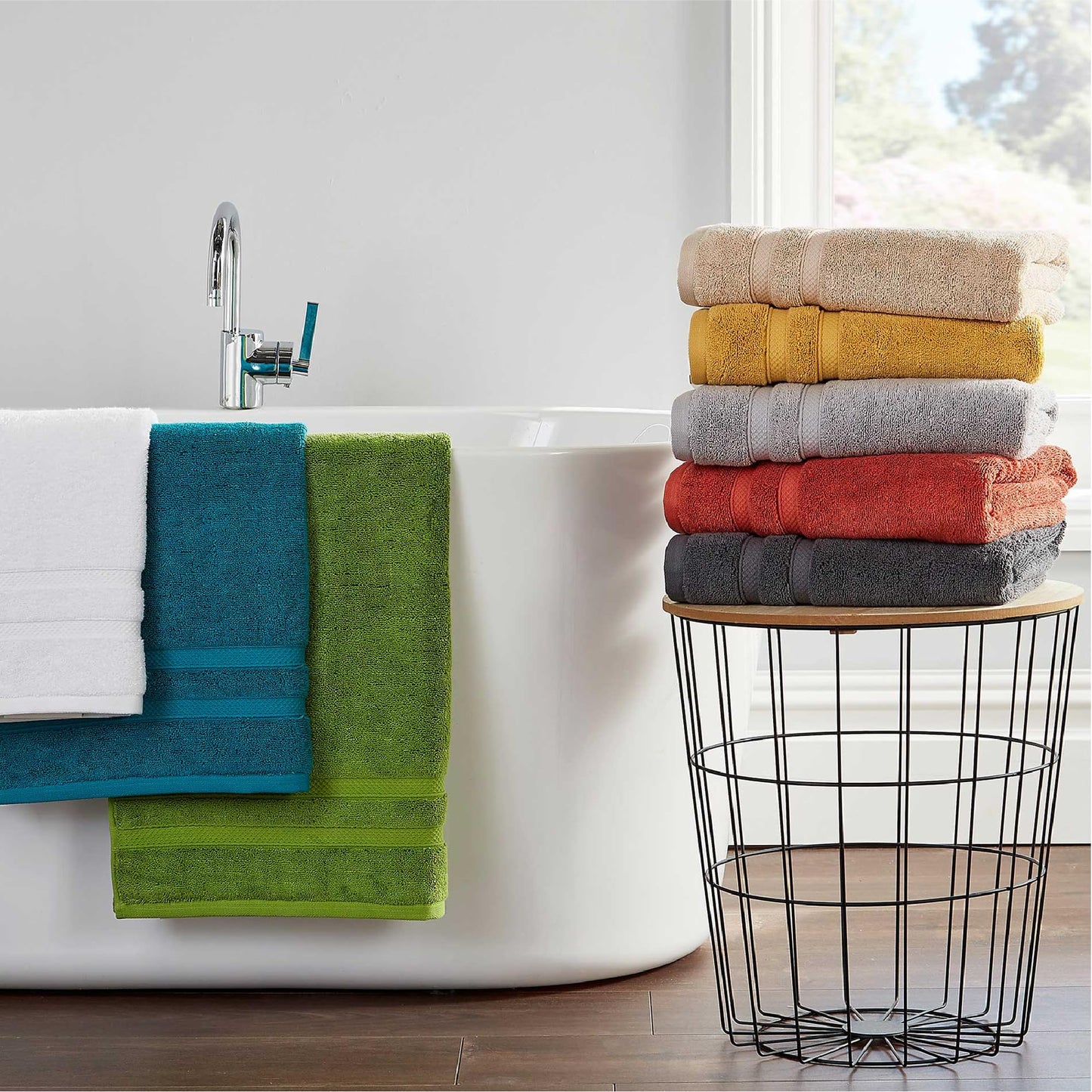 Christy Chroma Bath Towel Set | Set of 4 | 2 Bath 2 Hand | Highly Absorbent Heavyweight 675GSM | Bold and Bright | Soft Smooth Bathroom Shower Towels | 100% Cotton | Sustainably Made | Ash Grey