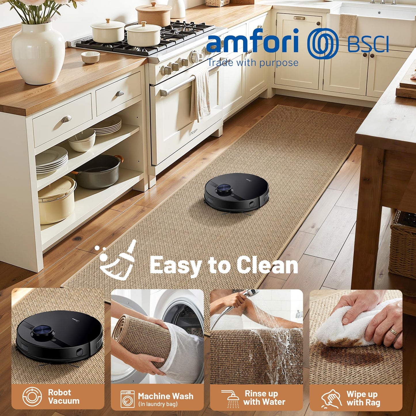 Beige Kitchen Rugs Non Slip Washable Set of 2 PCS, Cushioned Rugs for Kitchen Floor, Absorbent Runner Rug Comfort Mats with Rubber Backing for Kitchen, Hallway, Bathroom, Bedroom, 17.3"x30"+17.3"x47"