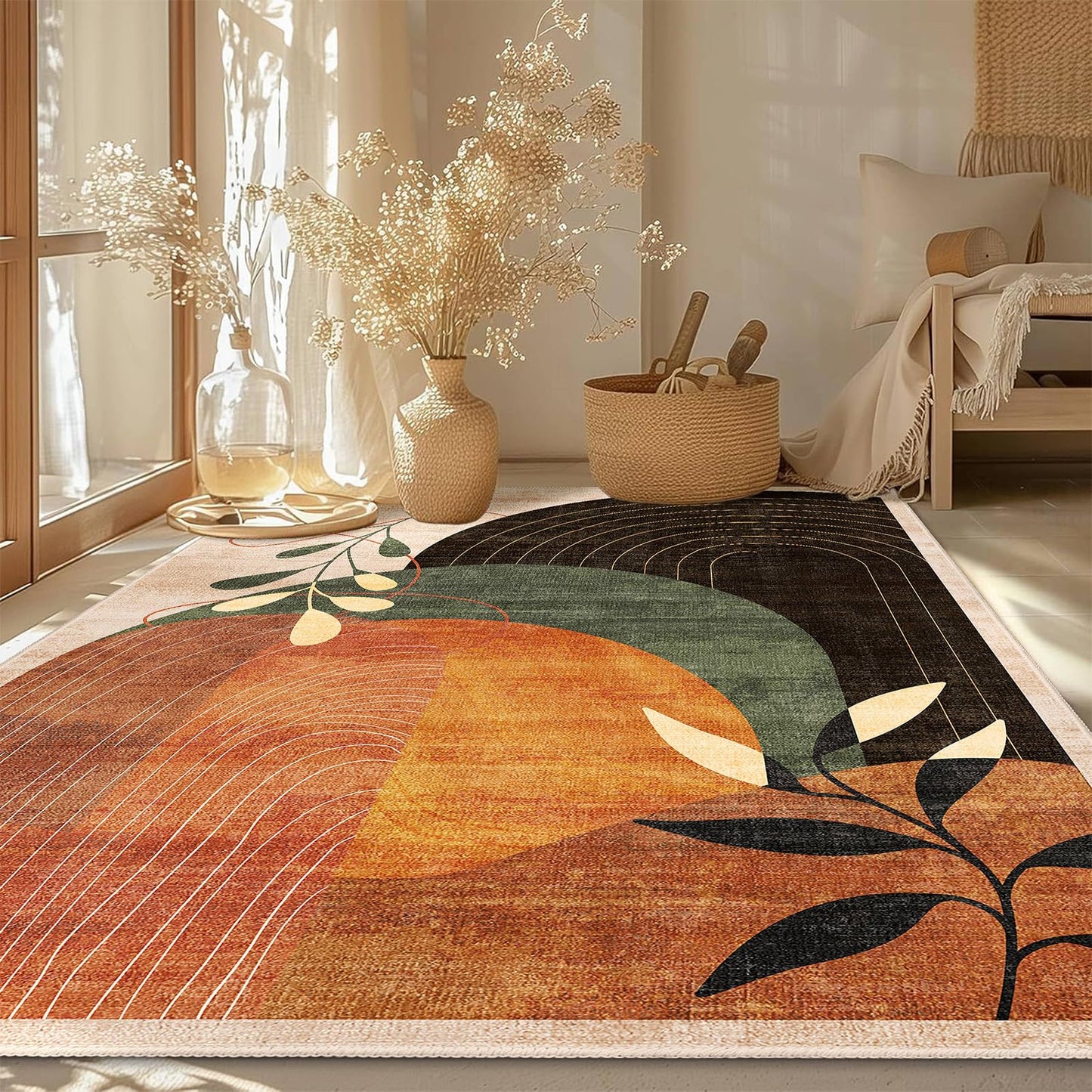 MUJOO 5x7 Area Rugs Washable Non Slip Mid Century Modern Terracotta