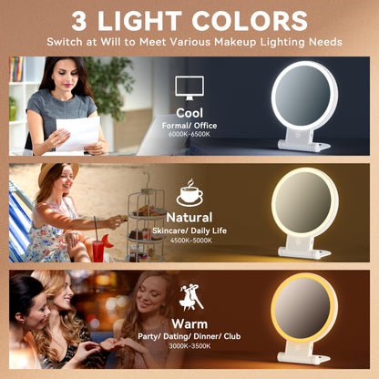 Auxmir 30X Magnifying Mirror, Double Sided 1X /30X Makeup Mirror with Light, Folding Lighted Rechargeable Beauty for Travel, Rotating 3 Color Lights, Dimmable Touch Screen