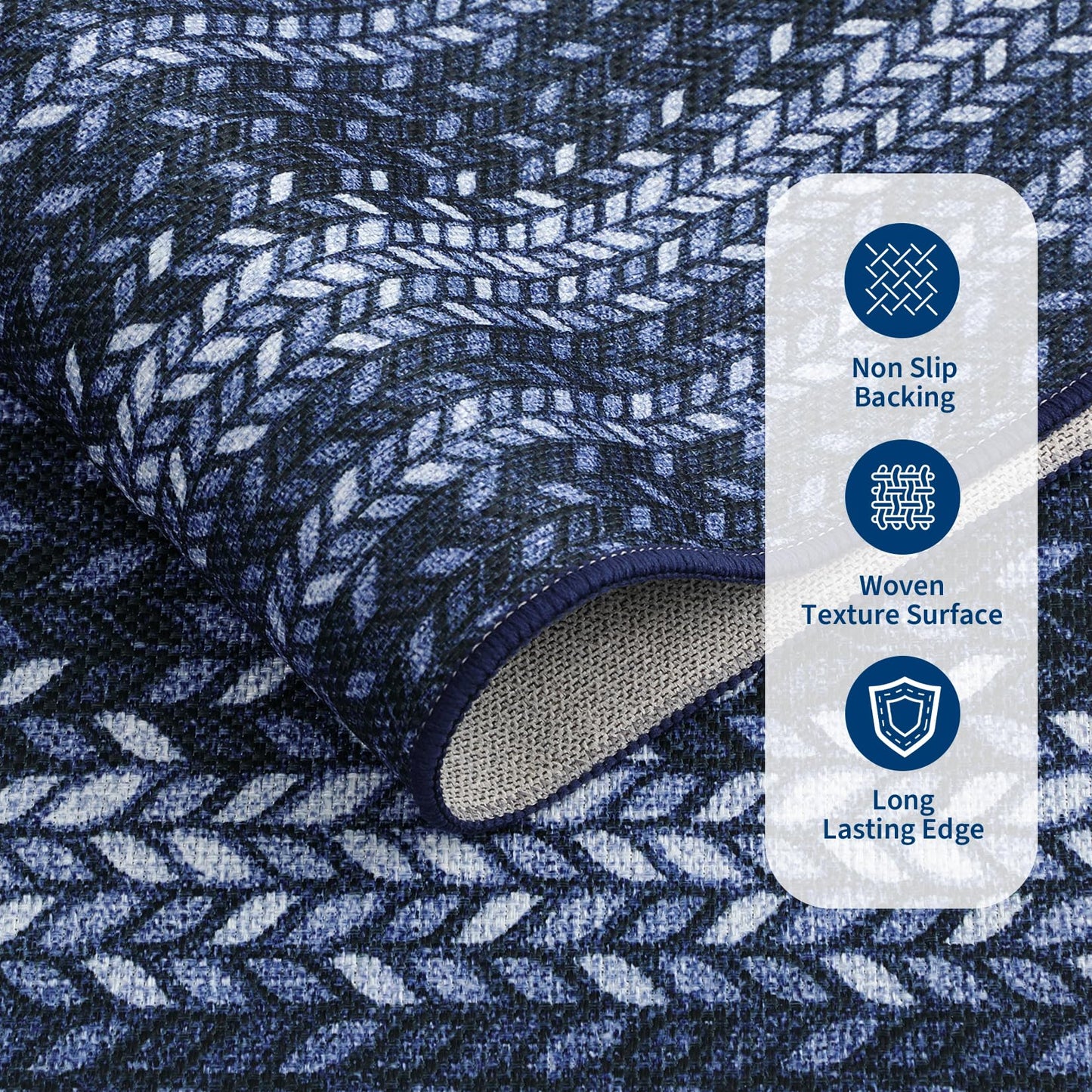 2x3 Small Area Rug Entryway Easy Jute Door Mat Stain Resistant Indoor Outdoor Mats Low Pile Washable Front Door Throw Carpet Modern Bordered Braided Print Rugs for Bedroom Living Room, Slateblue