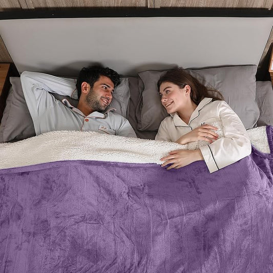 Electric Blanket Queen Size, Soft Cozy Flannel Sherpa Queen Heated Blanket Dual Control with 5 Heating Levels & 10 Hours Auto Off, Machine Washable Heating Blanket, 84" x 90", Lavender Violet