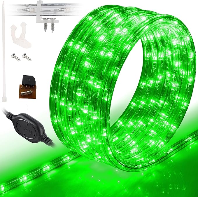 WYZworks 1116LEDs 100ft LED Outside Rope Lights, Outdoor ETL Certified Waterproof Permanent 360 Degree Light Emitting, Flexible Tube, Connectable, Christmas Palm Tree Exterior Landscape, Green
