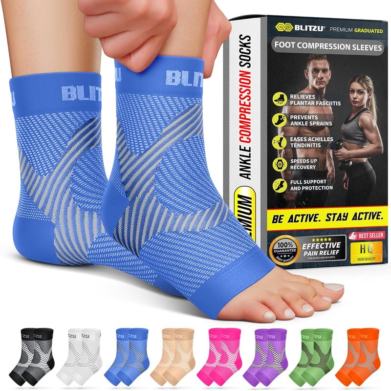 Compression Socks for Plantar Fasciitis & Achilles Tendonitis - Ankle Brace with Arch Support | Blue S-M