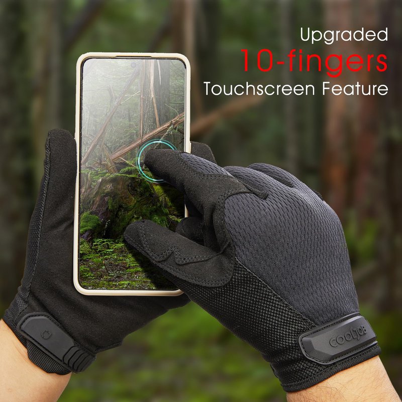 COOLJOB Touchscreen Utility Work Gloves for Men, Breathable Cooling Safety Gloves for Camping, Gardening, Hiking, Running and Driving, Lightweight and Flexible, Black Medium