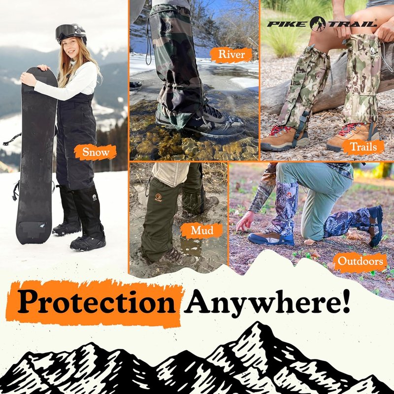 Pike Trail Adjustable Leg Gaiters - Waterproof & Lightweight Leg Guards for Hiking, Trekking | Unisex, 1 Pair