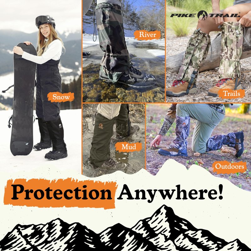 Pike Trail Adjustable Leg Gaiters - Lightweight, Waterproof - Leg Guards for Men & Women - Hiking Essentials Ideal for Hunting, Trekking & Fishing - Defense Force Camo - 1 Pair