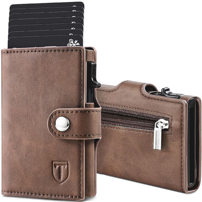 TENBST Slim Wallet with Coin Compartment, Men's RFID Protection, Faux Leather Wallet Men, Automatic Pop-Up Credit Card Case, Brown, Classic, brown, 10cm*7cm*2.1cm, Minimalist