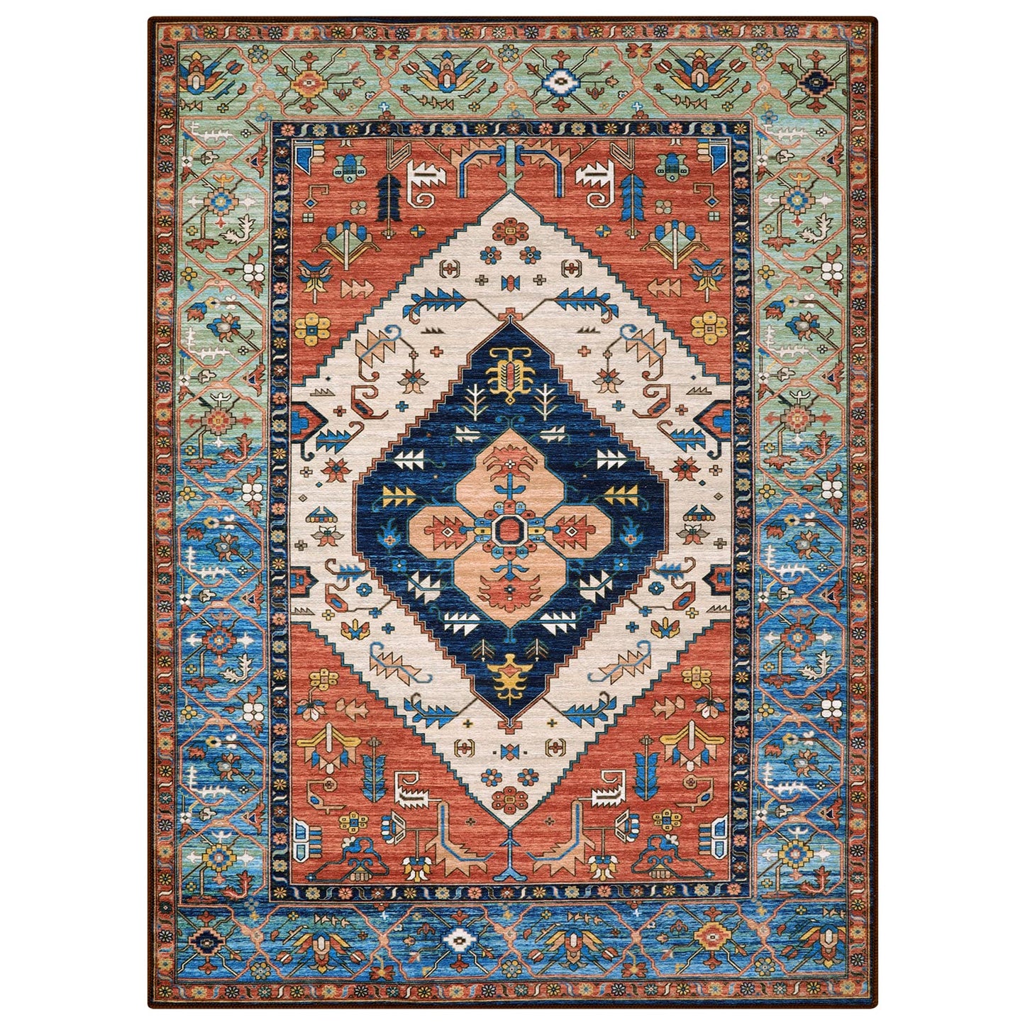 Lahome Boho Machine Washable Rugs - 5x7 Area Rugs for Living Room Non-Slip Oriental Throw Bedroom Rug Ultra-Thin Large Office Dining Room Rug Accent Floor Carpet for Kitchen Laundry Room Adelyn