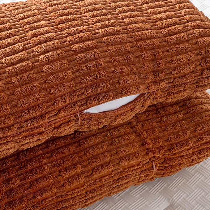 Fancy Homi Rust Long Long Body Lumbar Decorative Throw Pillow Covers 14x36 Inch for Bed Couch Bedroom Bench, Soft Corduroy Rectangle Solid Pillow Case, Terracotta Rustic Farmhouse Boho Room Decor