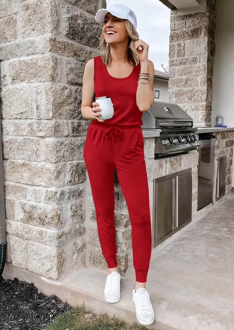 PRETTYGARDEN Women's Two Piece Outfit Sets Casual Summer Sleeveless Matching Lounge Wear Spring Travel Clothes Tracksuit (Red,Medium)