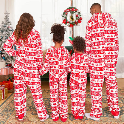 PopReal Christmas Pajamas for Family Onesies Plus Size and Dog, Matching PJs Hoodie Sleeper Snowflake Plush Cozy Warm
